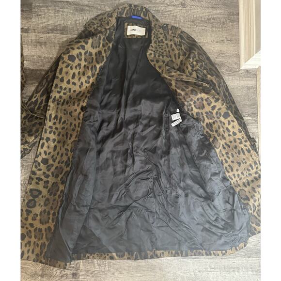 Jane Post Womens Long Leopard Print Belted Trench Coat Jacket Brown Size Small - Picture 12 of 16
